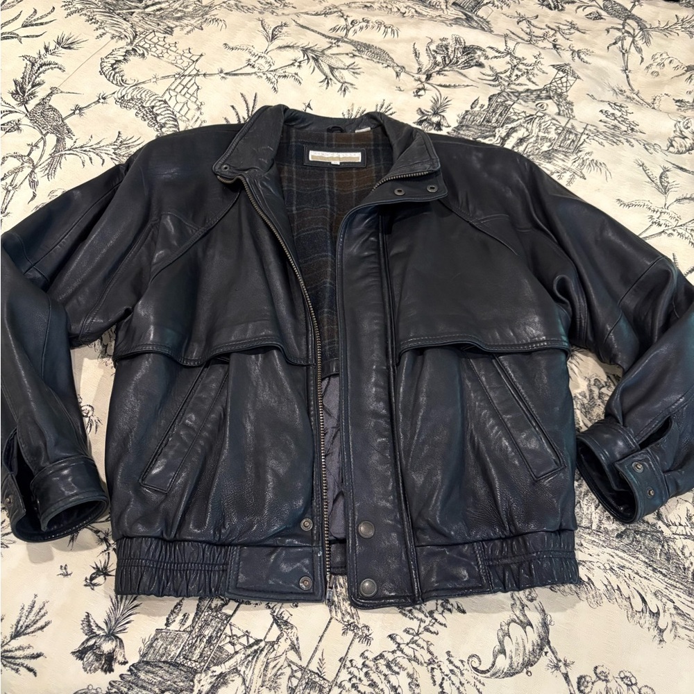 Perry Ellis Leather Bomber Jacket